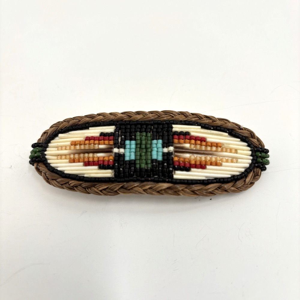 Vtg Hilde Barnes Hair Barrette Clip Native American Beaded Sweetgrass Porcupine